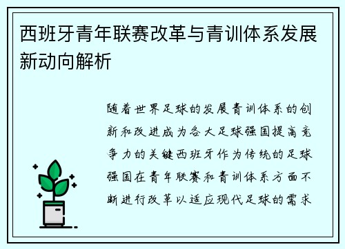 西班牙青年联赛改革与青训体系发展新动向解析