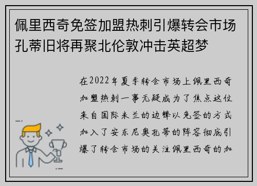 佩里西奇免签加盟热刺引爆转会市场孔蒂旧将再聚北伦敦冲击英超梦 佩里西奇免签加盟热刺引爆转会市场孔蒂旧将再聚北伦敦冲击英超梦